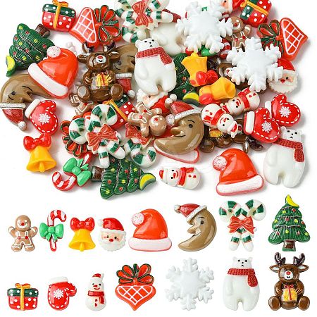 45Pcs 15 Styles Christmas Opaque Resin Cabochons RESI-YW0001-99-1