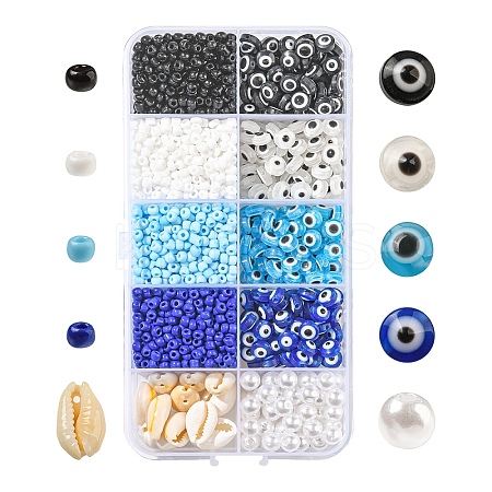 DIY Evil Eye Resin & Glass & Natural Cowrie Shell Beads Bracelets Making Kits DIY-YW0010-25-1