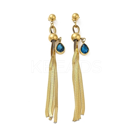 Rhinestone Long Dangle Stud Earrings EJEW-Z025-01G-1