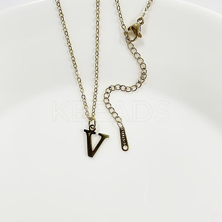 304 Stainless Steel Letter Pendant Necklaces NJEW-WH0027-26V-G-1