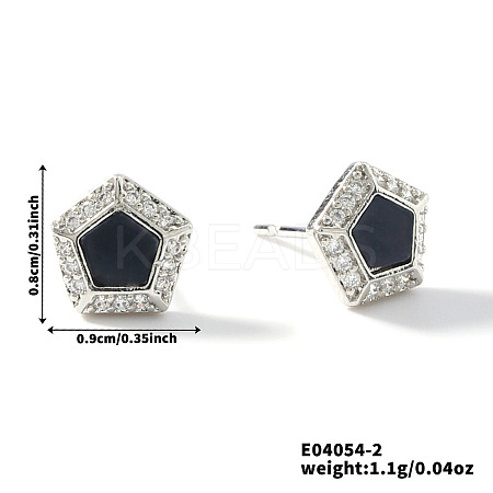 Brass Clear Cubic Zirconia Pentagon Stud Earrings TR5143-2-1