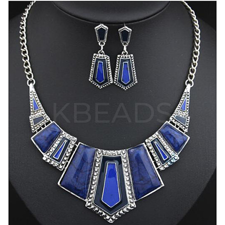 Pentagon Bohemia Zinc Alloy with Synthetic Turquoise Pendant Necklaces & Stud Dangle Earrings Sets FS-WGE76F1-02-1