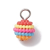 Rainbow Color Resin Waxberry Round Charms with Platinum Tone Iron Loops PALLOY-JF02774-3