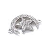 Rack Plating Brass Micro Pave Clear Cubic Zirconia Moon with Star Connector Charms KK-A234-056P-2