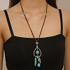 Bohemian Style Alloy Feather & Synthetic Turquoise Heart Long Pendant Necklaces for Women NJEW-G158-01A-1