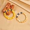 Natural Yellow Jade Round Beaded Stretch Bracelet BJEW-SW00077-01-2