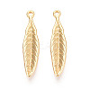Textured Leaf Brass Pendants KK-T074-114G-1