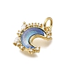 Brass Micro Pave Clear Cubic Zirconia with Glass Charms KK-G525-06G-3
