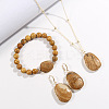 Oval Alloy with Natural Picture Jasper Pendant Necklaces & Beaded Bracelets & Dangle Earrings Sets WGD3DFC-04-2