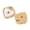 304 Stainless Steel Pave Natural white Shell Heart Lock Connector Charms STAS-U057-27G-2
