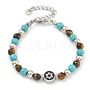 Star of David  304 Stainless Steel & Synthetic Turquoise & Natural Tiger Eye Round Beaded Bracelets for Women BJEW-G717-07P-1