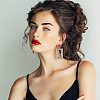 3 Pairs 3 Colors Rhinestone Hollow Out Rectangle Dangle Stud Earrings EJEW-FI0001-12-5