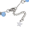201 Stainless Steel Moon Star & Natural Dyed Malaysia Jade Round Charm Brass Bar Link Chain Anklets AJEW-AN00732-02-5