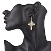 304 Stainless Steel Glass Seeds Cross Dangle Earrings EJEW-MZ00506-01-3