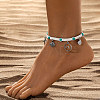 Bohemian Style Alloy Wave Shape Starfish Shell Shape Charm Synthetic Turquoise & Cotton Cord Braided Anklets FS-WG159AD-04-1