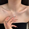 Religion Cross 925 Sterling Silver Pave Cubic Zirconia Pendant Necklaces for Women NJEW-F338-03P-1