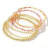 5Pcs 5 Styles Round Brass & Column Glass Seed Beads Stretch Bracelets YH8018-4-1