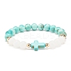 Natural White Jade & Howlite & Synthetic Turquoise(Dyed) Stretch Bracelet with Cross BJEW-JB08295-03-1
