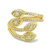 Brass with Cubic Zirconia Open Cuff Ring RJEW-B051-14G-2