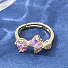 Brass Micro Pave Clear Cubic Zirconia Cuff Open Rings CU-CBA5C10-15G-1