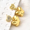 Heart with Butterfly Brass Micro Pave Clear Cubic Zirconia Dangle Stud Earrings EJEW-Z099-01G-3