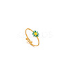 Daisy 304 Stainless Steel Enamel Open Cuff Rings for Women RJEW-M061-01G-04-1