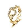Heart Brass Micro Pave Clear Cubic Zirconia Hollow Open Cuff Rings for Women RJEW-M016-04G-1