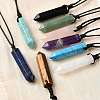 Natural & Synthetic Mixed Gemstone Faceted Bullet Pendant Waxed Cord Necklaces NJEW-Q030-01A-1