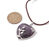 Natural Amethyst Heart Pendant Necklace with Cowhide Leather Cords NJEW-JN04598-01-3