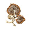 Heart-shape Leaf Zinc Alloy Rhinestones Brooches JEWB-R055-04AG-02-1