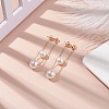 Round Shell Beads with Long Chain Tassel Dangle Stud Earrings EJEW-TA00092-2