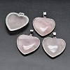 Heart Platinum Plated Brass Natural Rose Quartz Pendants G-F228-10F-RS-1