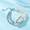 Natural Pearl & Synthetic Non-magnetic Hematite Beaded Bracelets for Women BJEW-JB13364-01-1