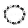 Natural Black Onyx Round Beads Stretch Bracelets BJEW-JB12343-01-2