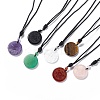 Natural Gemstone Flat Round with Hexagon Pendant Necklace with Nylon Cord for Women NJEW-P274-05-1