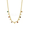 316 Surgical Stainless Steel Pave Colorful Cubic Zirconia Ball Chain Flat Round Tassel Necklaces FS-WGDEC77-01-4