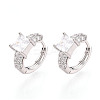 Brass Micro Pave Clear Cubic Zirconia Square Hoop Earrings EJEW-T048-44P-1