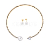Round Plastic Imitation Pearl Stud Earrings & Heart Cubic Zirconia Rhinestone Cuff Choker Necklaces Sets SJEW-U003-10G-4