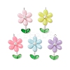 Opaque Acrylic Flower Beads with Iron Bead Caps and 304 Stainless Steel Flat Head Pins and Spray Painted Transparent Glass Beads Pendants PALLOY-JF03617-02-1