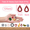 120Pcs 20 Style Painted Wood Pendants/Links/Cabochons/Bead WOOD-BT0001-05-3