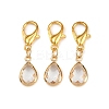 Glass with Brass Faceted Teardrop Pendant Decorations HJEW-JM04030-2