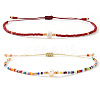 2Pcs Vintage Glass Seed Bead & Plastic Imitation Pear Beads Braided Bead Bracelets for Women JF2280-2-5