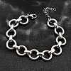 304 Stainless Steel Flat Round Link Chain Bracelets for Women BJEW-R021-08P-2