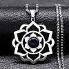 Chakra Lotus Flower 201 Stainless Steel Pave Synthetic Blue Goldstone Pendant Necklaces for Women NJEW-K283-26P-1