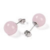 Natural Rose Quartz Stud Earrings EJEW-Z060-04P-03-1