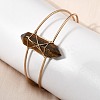 Brass Wire Wrapped Natural Tiger Eye Hexagon Point Cuff Bangles for Women BJEW-L719-01G-03-1