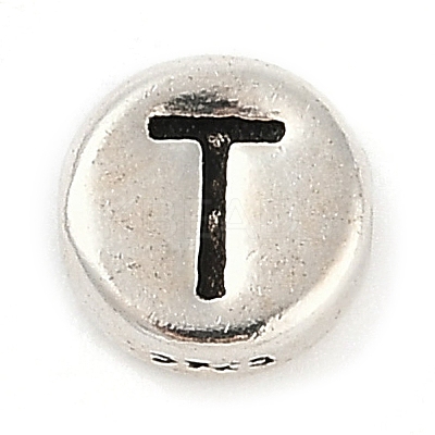 925 Sterling Silver Flat Round with Letter Beads STER-G044-01AS-T-1