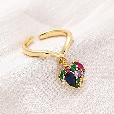 Brass Micro Pave Cubic Zirconia Open Cuff Rings for Women RJEW-U057-22B-G-1