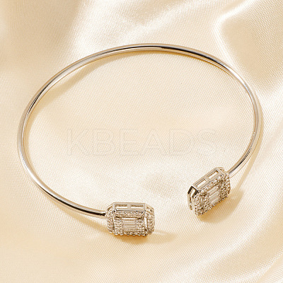 Fashionable Geometric Octagon Rectangle Brass Cubic Zirconia Cuff Bracelets QR7673-1