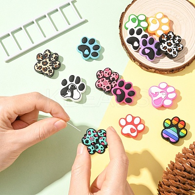 14Pcs 14 Styles Dog Paw Print Food Grade Eco-Friendly Silicone Beads SIL-YW0002-02-1
